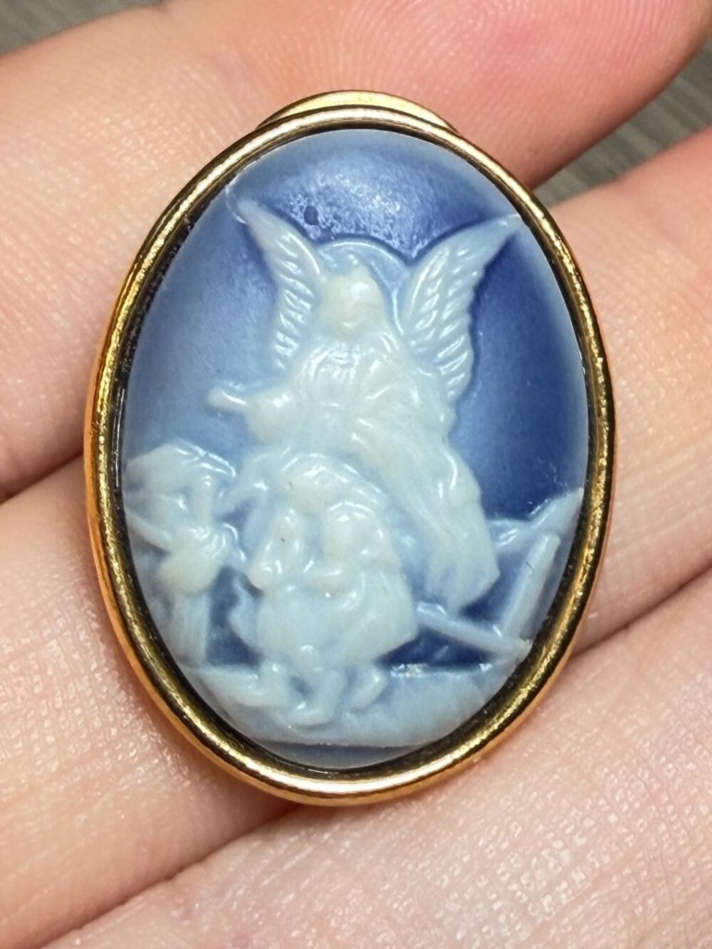 Vintage Angel Cameo Tack Pin Blue White Religious